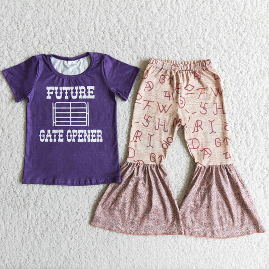 (Promotion)D6-30 FUTURE Purple Top Wild Bell Pants Girls Western Outfits