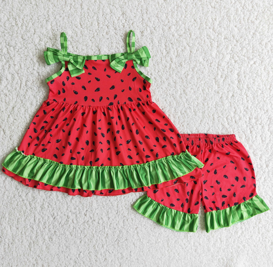 (Promotion)Sleeveless ruffles shorts watermelon design summer outfits   D7-30
