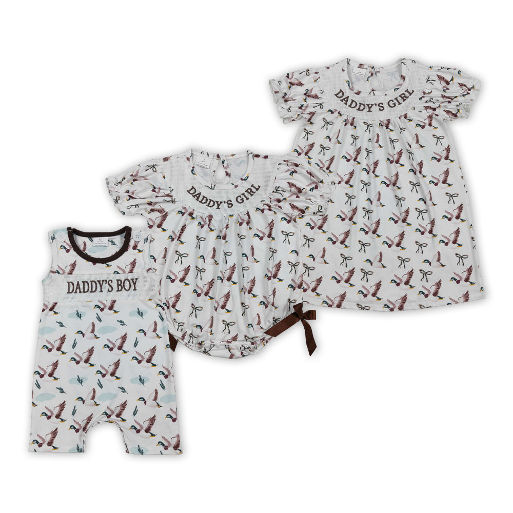 DADDY'S GIRL Embroidery Duck Kids Summer Matching Smocked Clothes Sibling Wear