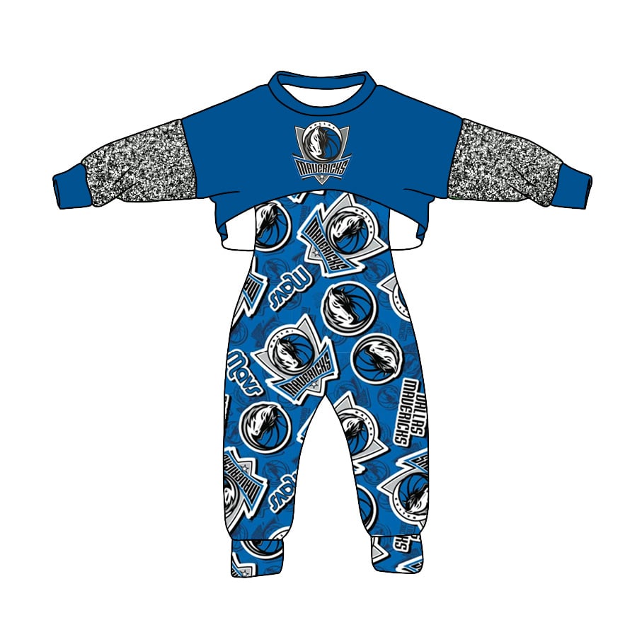 (Custom Design Preorder MOQ 5) Team's DALLAS MAVERICKS Print Jumpsuits Girls Fall Clothes Set