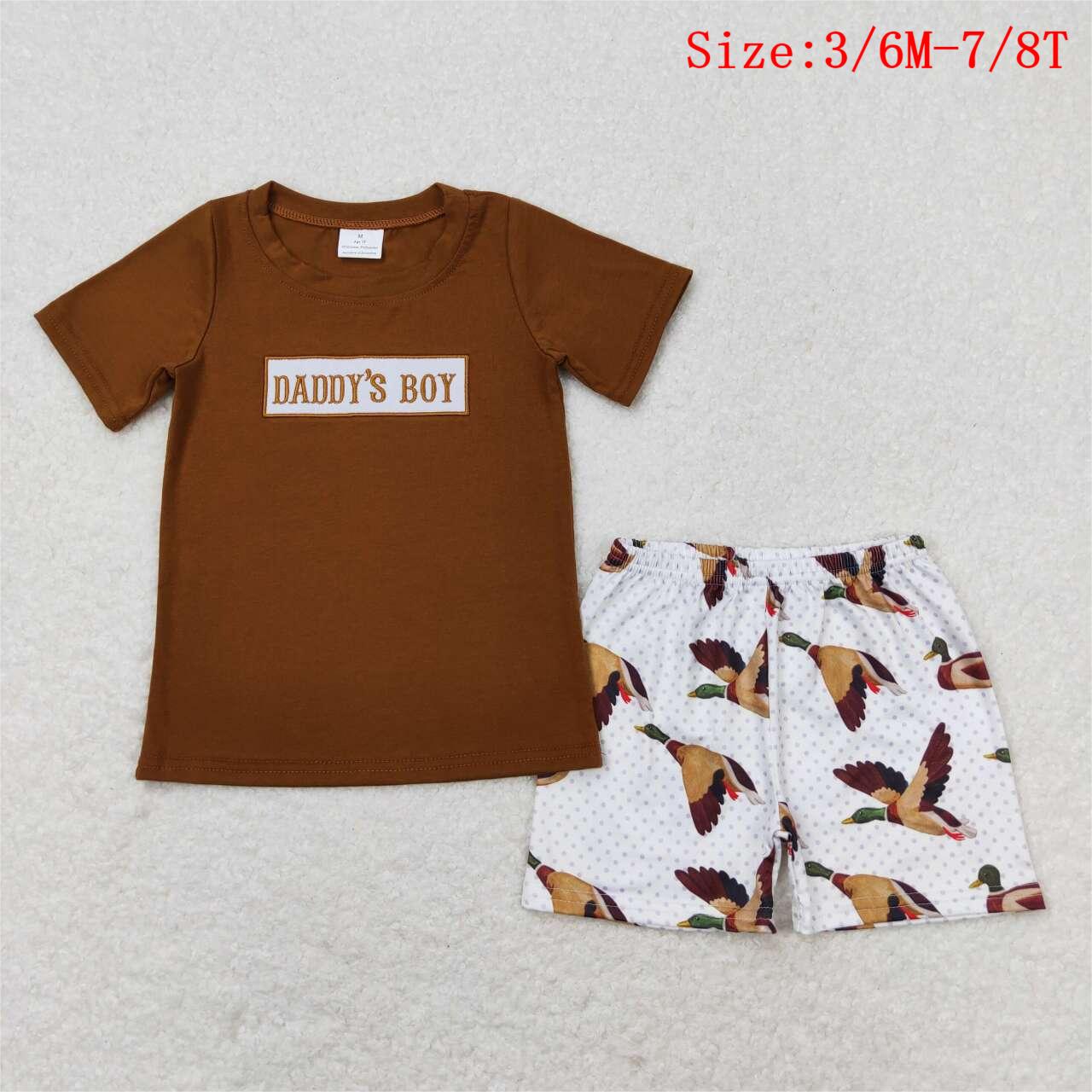 BSSO0719  DADDY'S BOY Embroidery Brown Top Duck Shorts Boys Summer Clothes Set