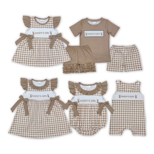 Daddy's Boy & Girl Deer Plaid Print Sibling Summer Matching Clothes