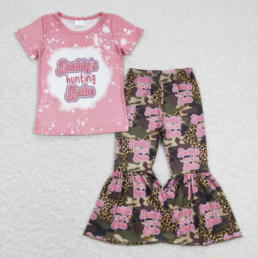 GSPO0922 Daddy's Hunting Babe Top Camo Leopard Bell Pants Girls Clothes Set