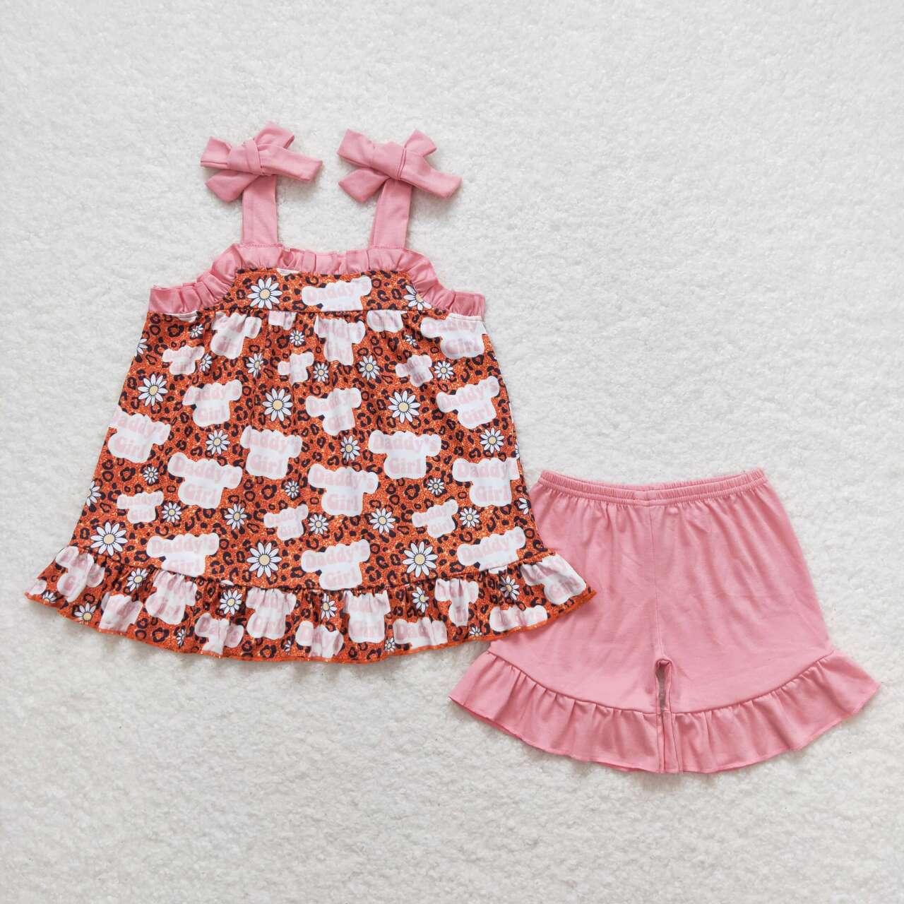 GSSO0568 Daddy's Girl Leopard Flowers Print Girls Summer Clothes Set