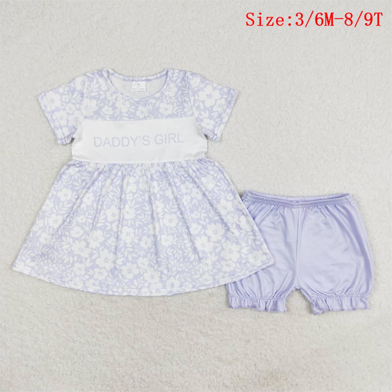 GSSO1070  Daddy's Girl Flowers Tunic Top Purple Shorts Girls Summer Clothes Set