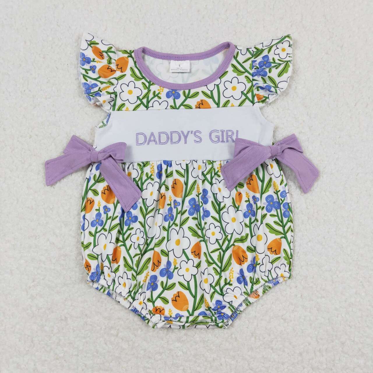 SR0891 DADDY'S GIRL Embroidery Flowers Print Baby Girls Summer Romper