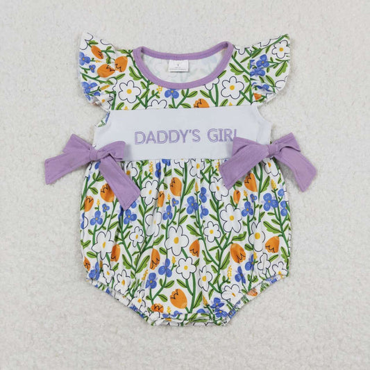 SR0891 DADDY'S GIRL Embroidery Flowers Print Baby Girls Summer Romper