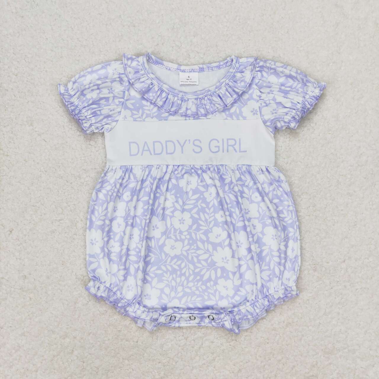 SR1491  Daddy's Girl Purple Flowers Print Baby Girls Summer Romper