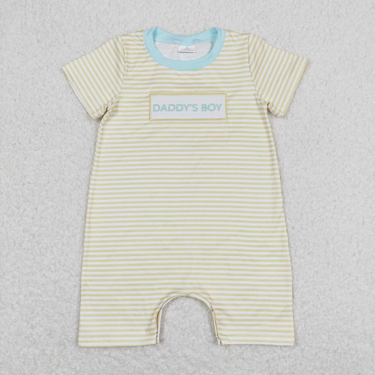 SR0890 DADDY'S BOY Embroidery Yellow Stripes Print Baby Boys Summer Romper