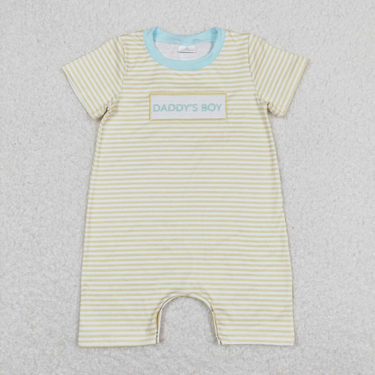 SR0890 DADDY'S BOY Embroidery Yellow Stripes Print Baby Boys Summer Romper