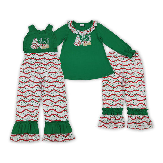 Debbie Cake Embroidery Green Girls Christmas Clothes Sisters Wear