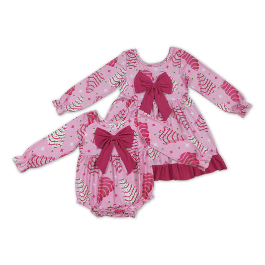 Debbie Cake Pink Print Girls Christmas Clothes Sisters Matching Wear