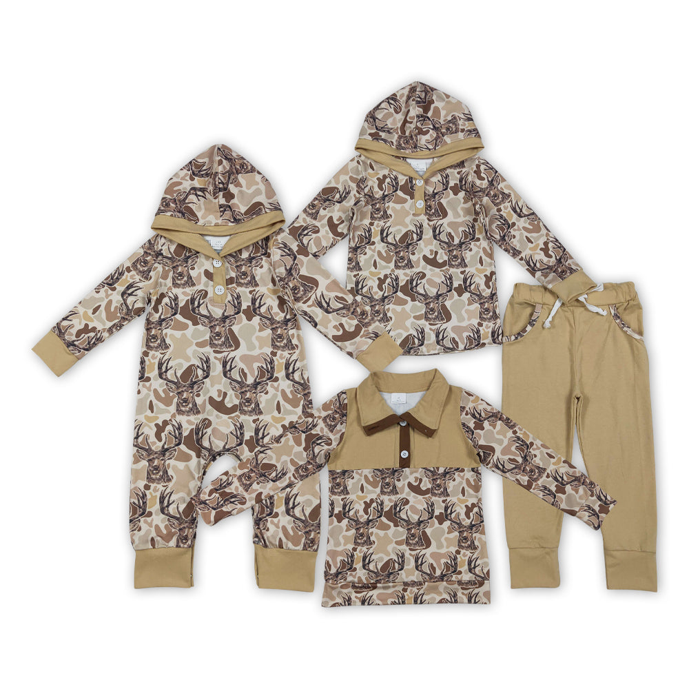 Deer Brown Camo Print Boys Fall Hunting Clothes Brothers Matching Wear