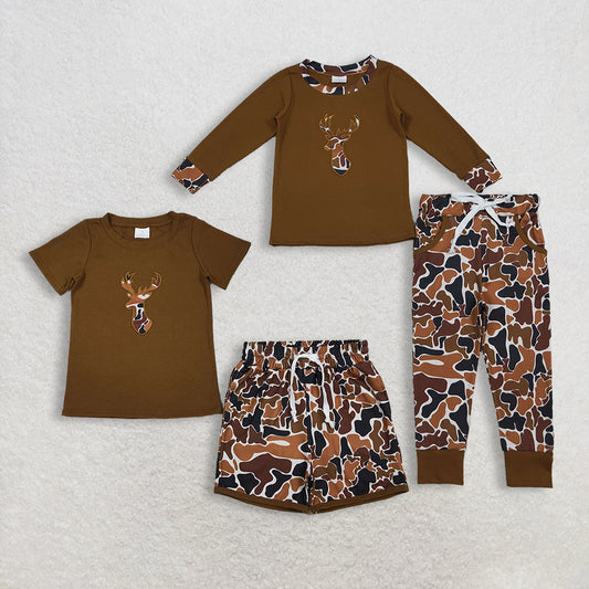 Deer Embroidery Brown Camo Boys Hunting Clothes Brothers Wear