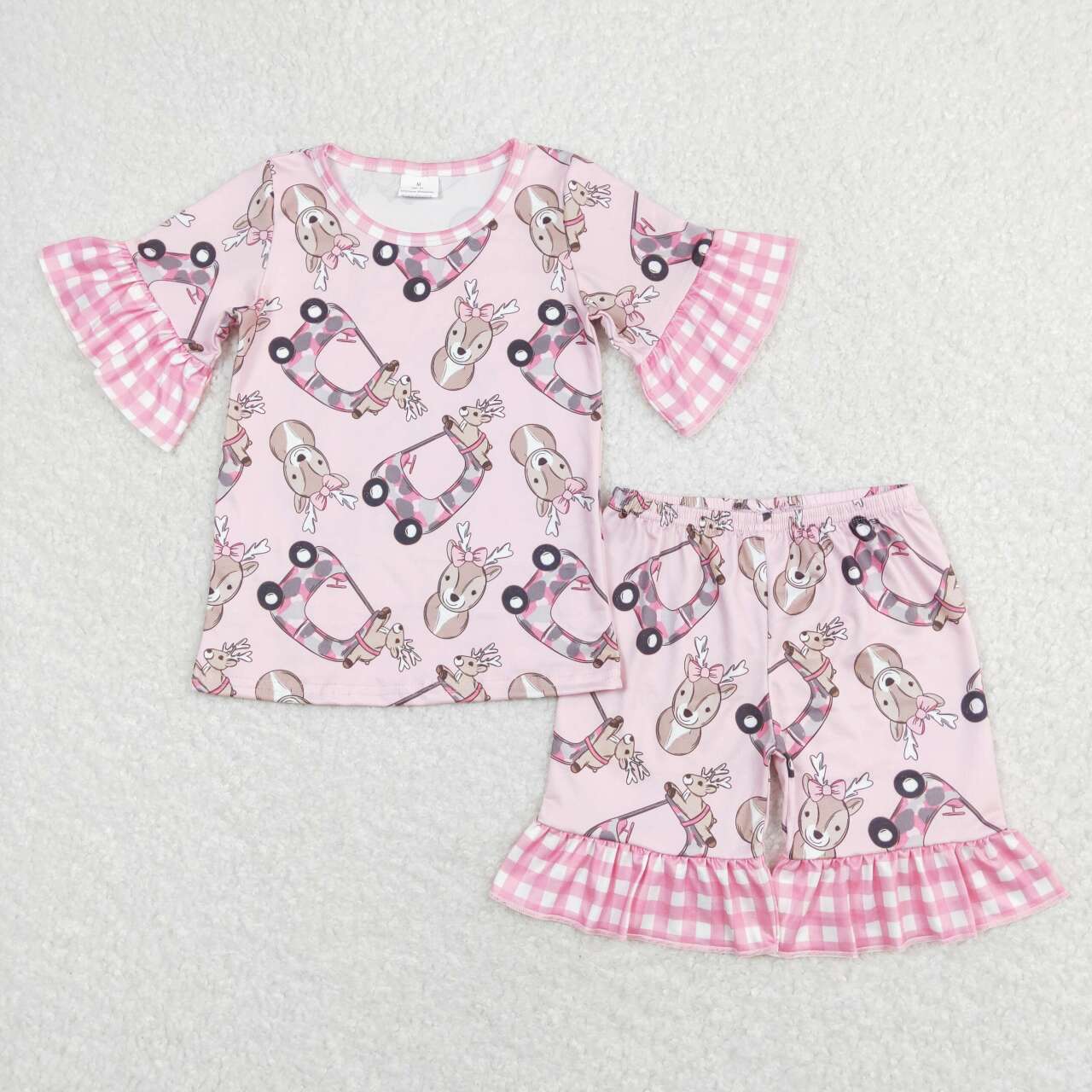 GSSO0401 Camo Truck Deer Print Girls Shorts Pajamas Clothes Set