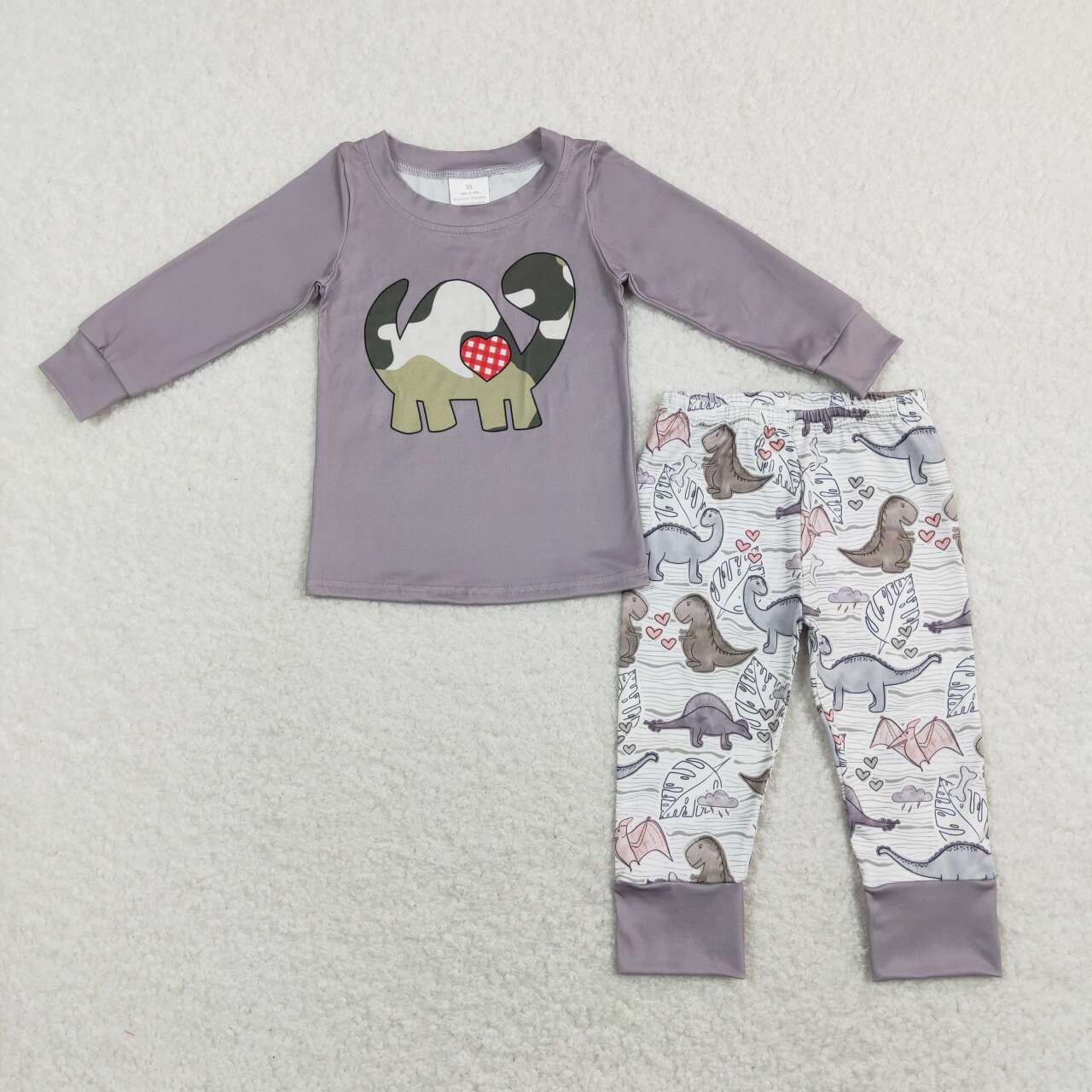 BLP0430  Dino Print Grey Top Boys Valentine's Clothes Set