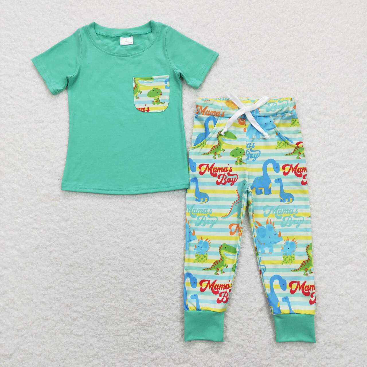 4 Colors Dino Print Boys Clothes Set