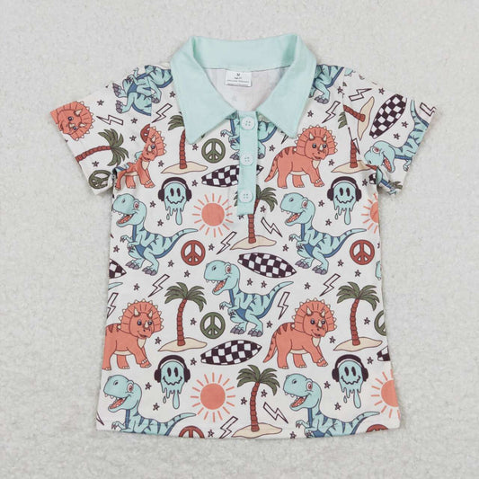 BT0580  Dinosaurs Print Boys Summer Polo Tee Shirts Top