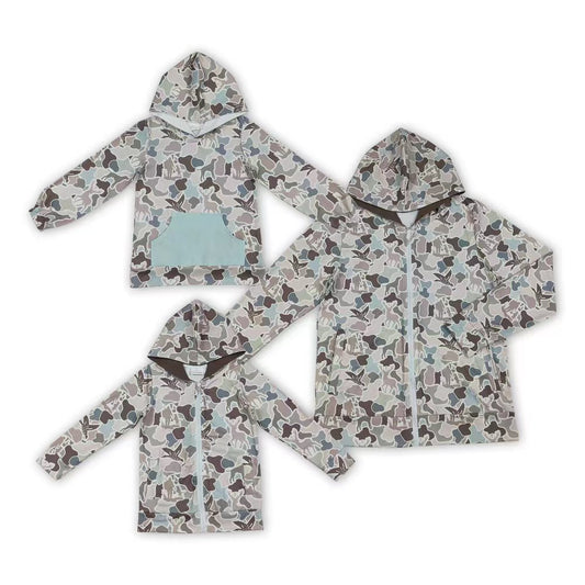 Dog Deer Camo Hunting Print DAD and Me Fall Zipper Hoodie Pockets Jackets Top