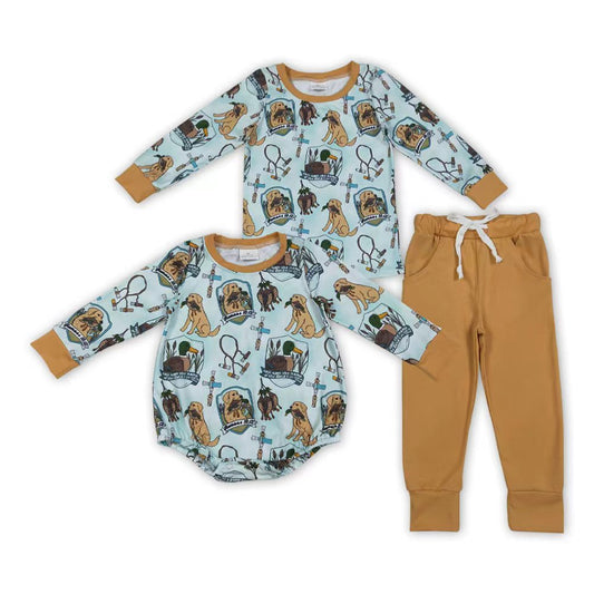 Dog Duck Hunting Print Boys Fall Clothes Brothers Matching Wear