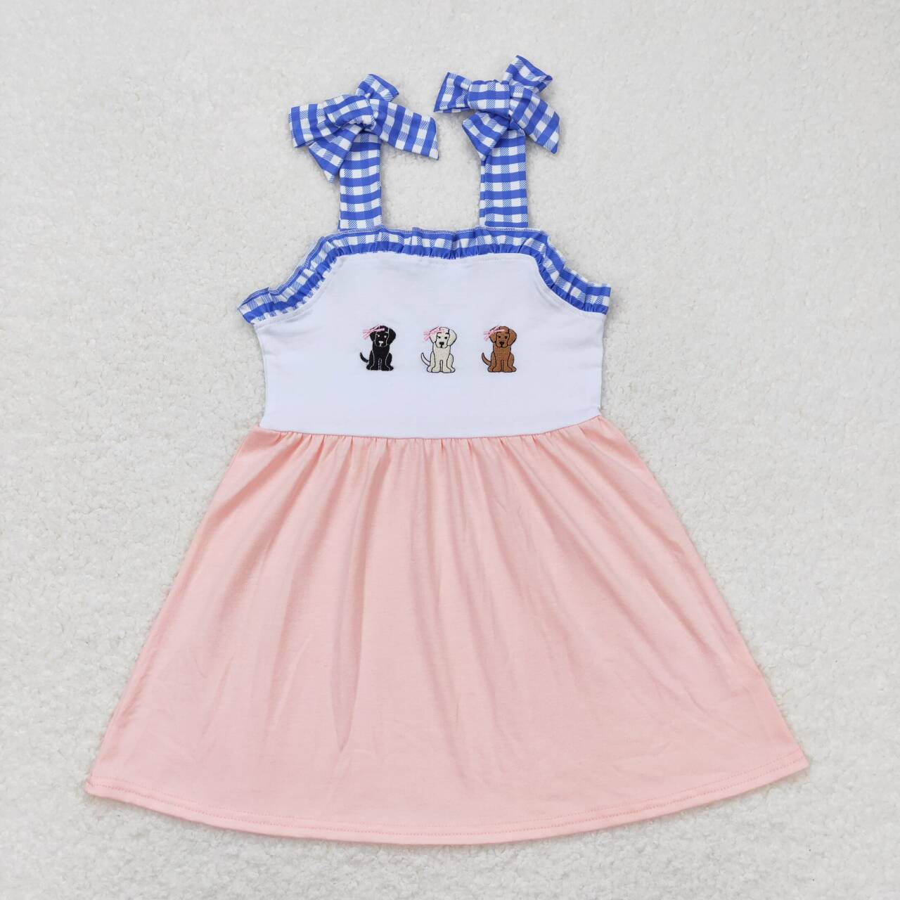 GSD0834 Dog Embroidery Print Girls Summer Knee Length Dress