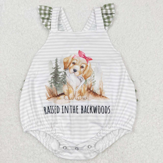 SR0658 Raised In The Backwoods Dog Print Baby Girls Bubble Romper