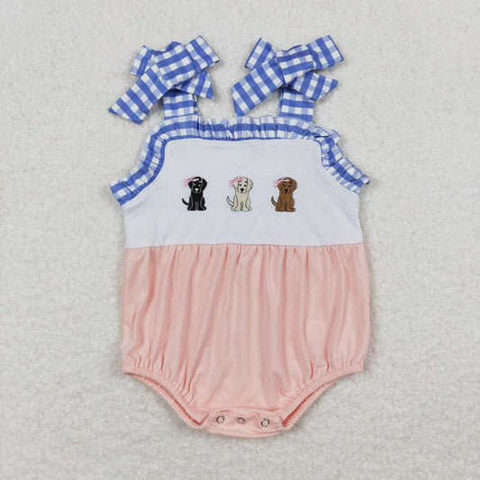 SR1053 Dog Embroidery Baby Girls Summer Strap Romper