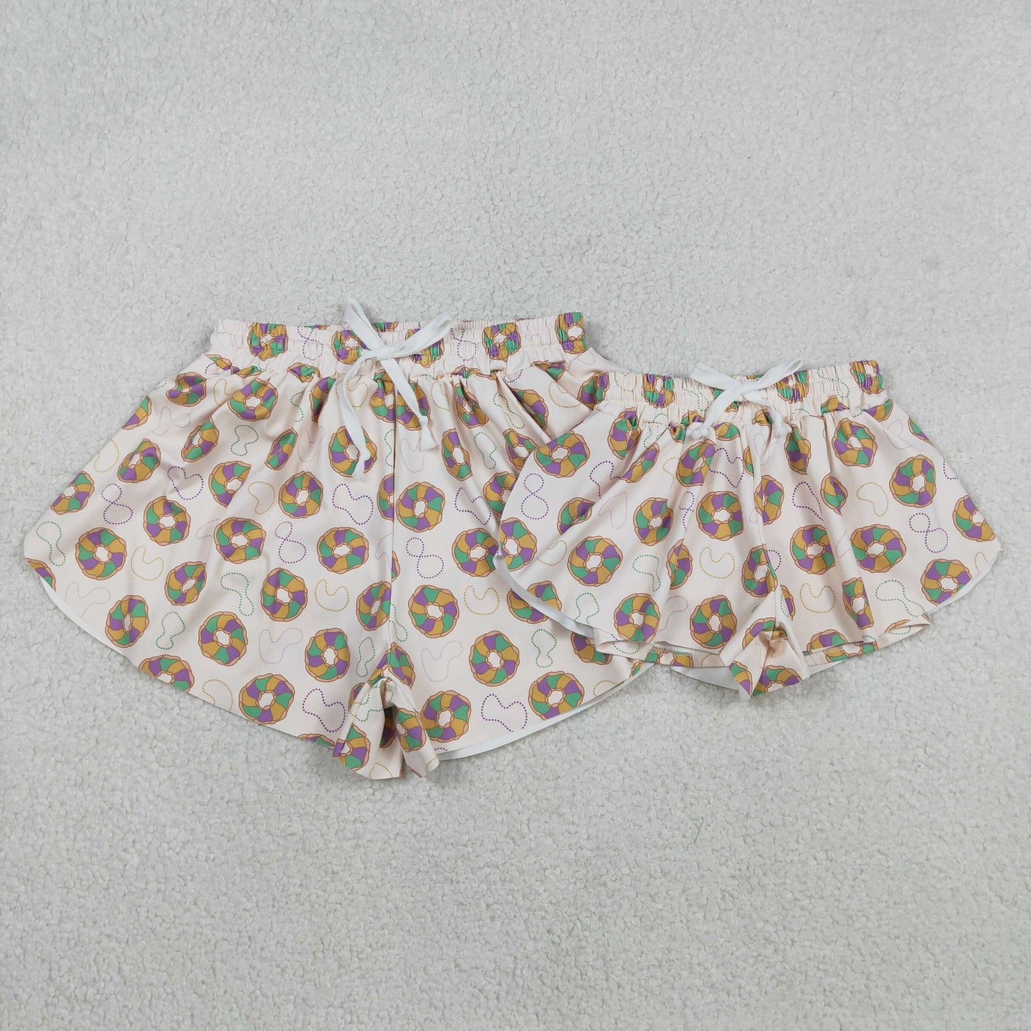 Donut Print Mom and Me Mardi Gras Bottom Flutter Yoga Shorts