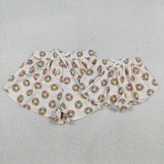 Donut Print Mom and Me Mardi Gras Bottom Flutter Yoga Shorts