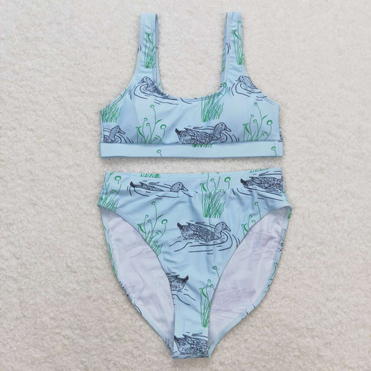 S0357 Adult Duck Print Woman 2 Pieces Swimsuits