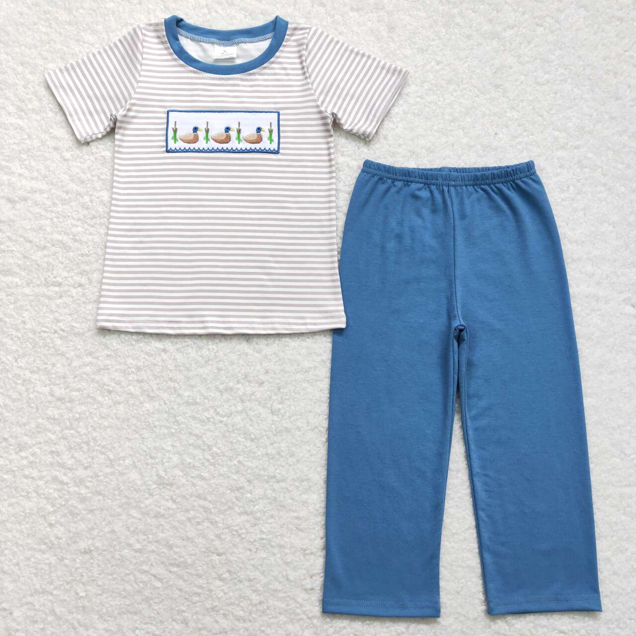 Duck Embroidery Stripes Print Sibling Summer Matching Clothes