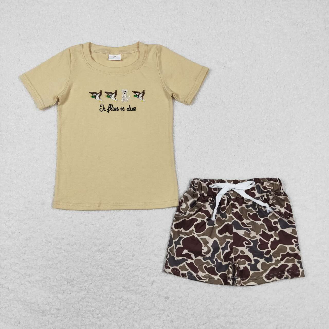 BSSO0711  Duck Dog Embroidery Top Camo Shorts Boys Summer Clothes Set