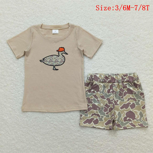 BSSO0781  Camo Duck Embroidery Top Shorts Boys Summer Clothes Set