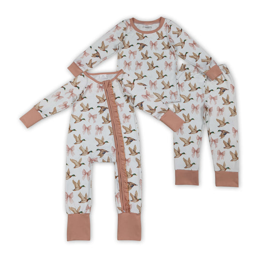 Duck Bows Print Girls Fall Clothes Sisters Matching Wear