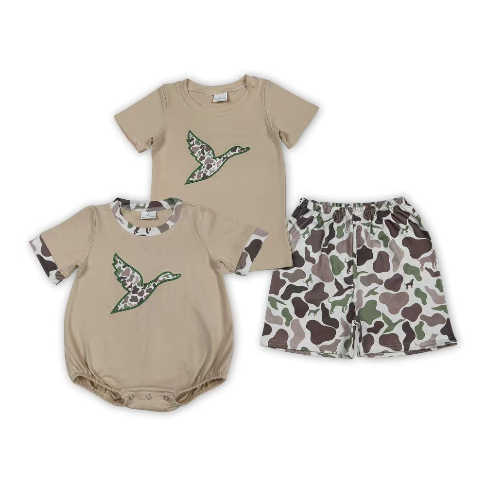 Duck Embroidery Camo Print Boys Summer Matching Clothes Brothers Wear