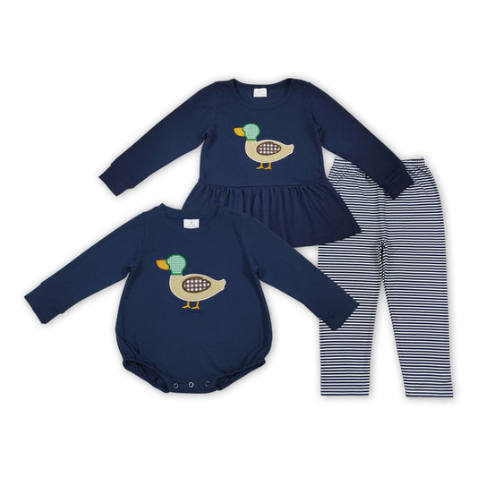 Duck Embroidery Navy Girls Fall Clothes Sisters Matching Wear