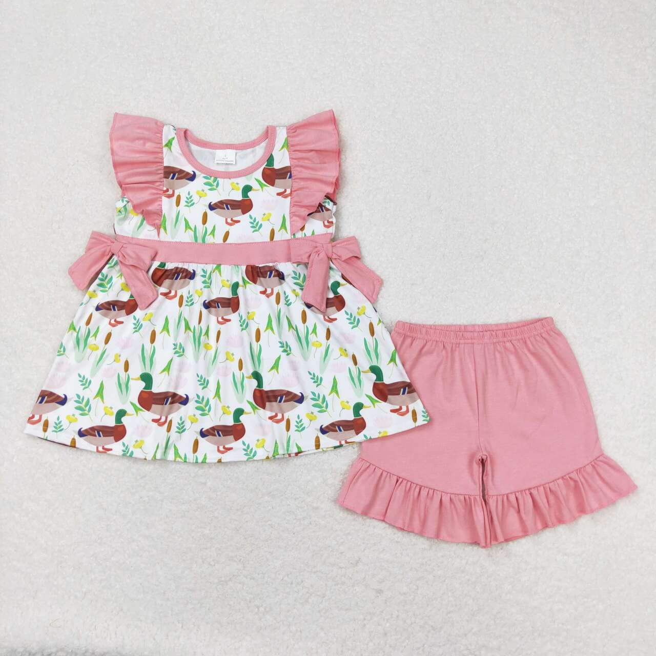 GSSO0517 Duck Tunic Top Pink Shorts Girls Summer Clothes Set