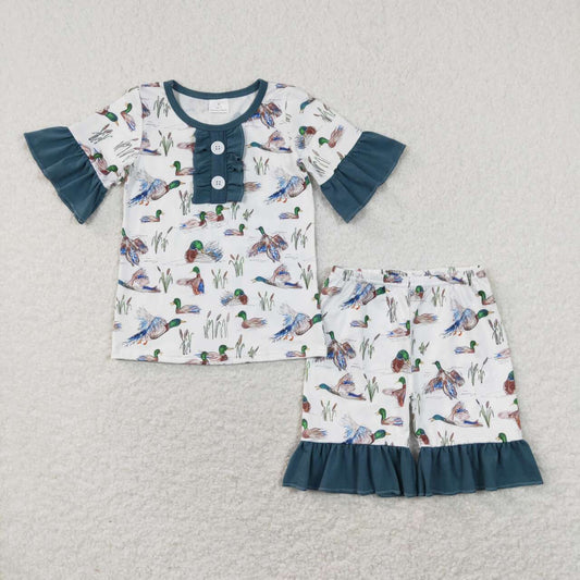 GSSO0548 Duck Print Girls Summer Pajamas Clothes Set