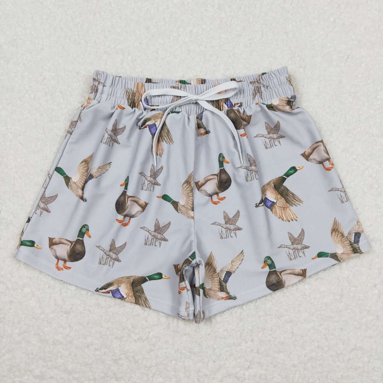 Grey Duck Print Family Matching Swim Trunks