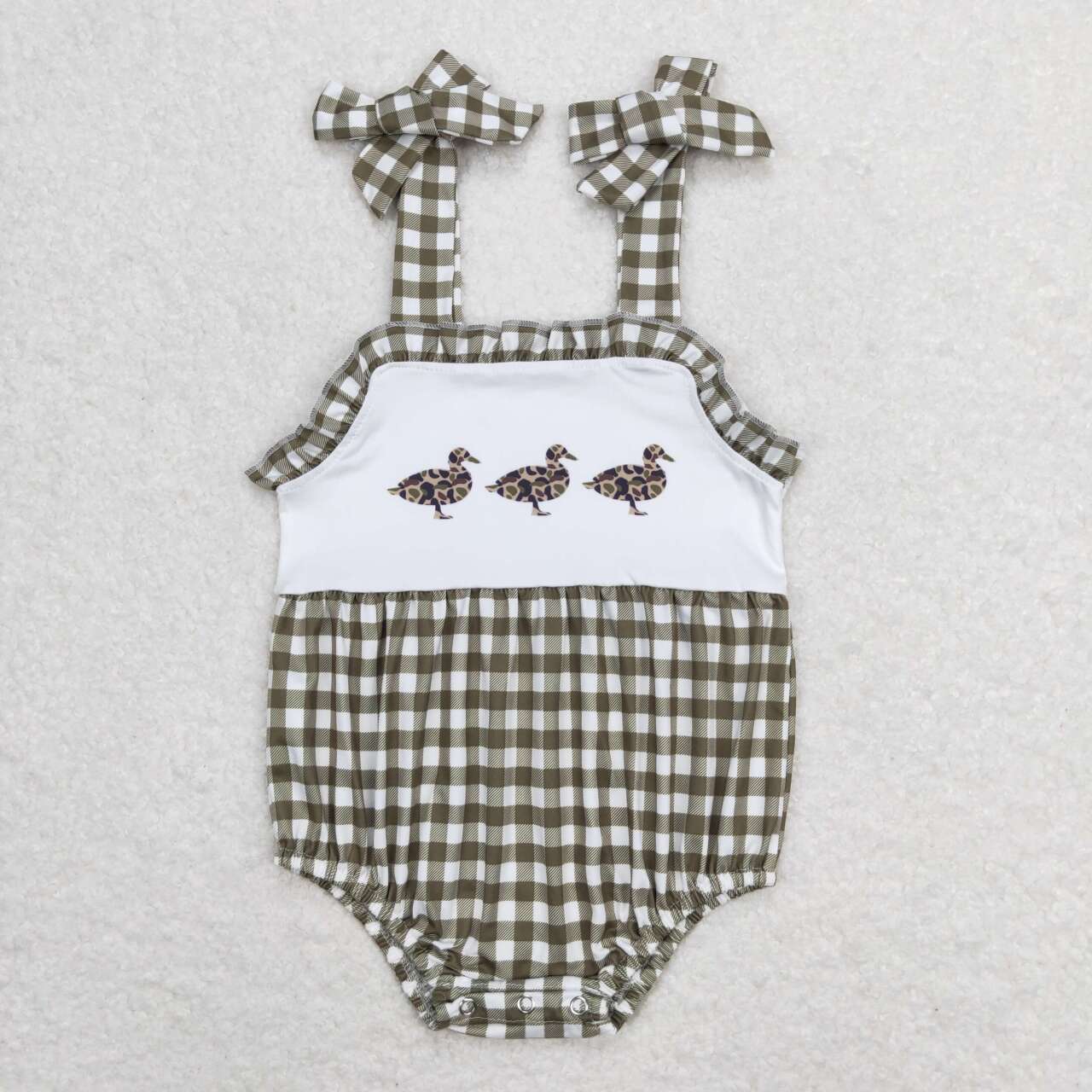 SR1168 Green Camo Duck Plaid Print Baby Girls Summer Romper