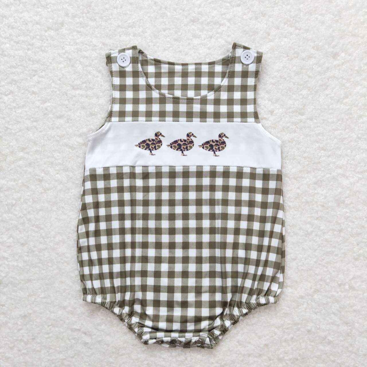 SR1169 Green Camo Duck Plaid Print Baby Boys Summer Romper