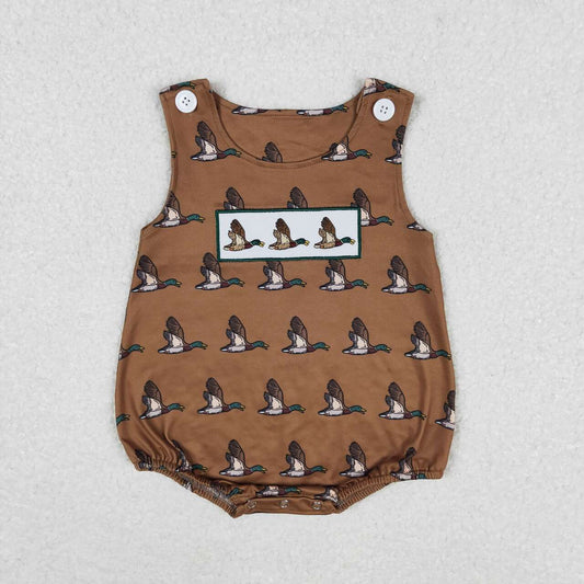 SR1285 Duck Embroidery Brown Print Baby Boys Summer Romper