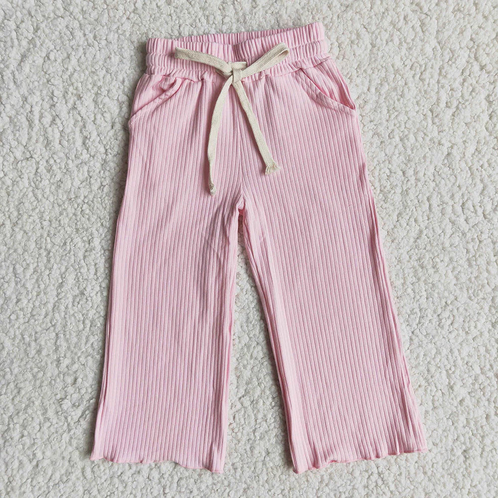 5 Solid Color Cotton Ribbed Pockets Baby Girls Bottom Pants