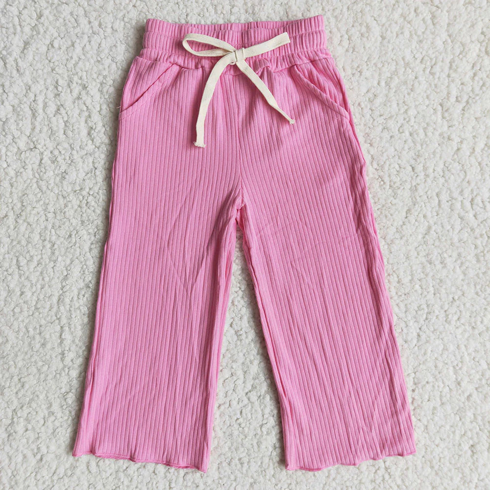 5 Solid Color Cotton Ribbed Pockets Baby Girls Bottom Pants