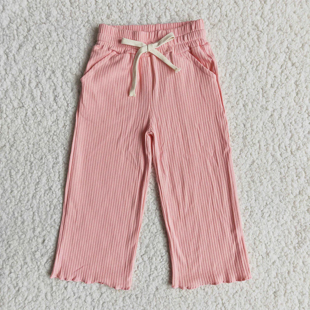 5 Solid Color Cotton Ribbed Pockets Baby Girls Bottom Pants