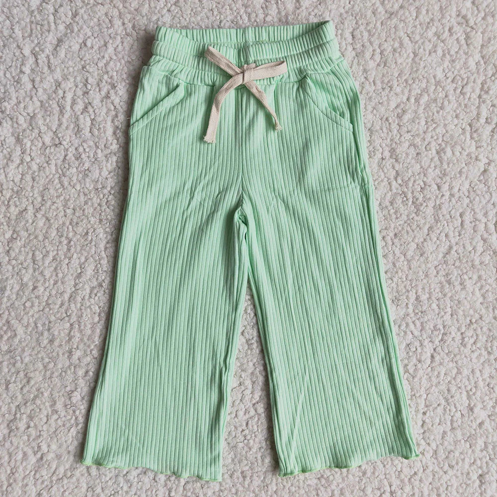 5 Solid Color Cotton Ribbed Pockets Baby Girls Bottom Pants