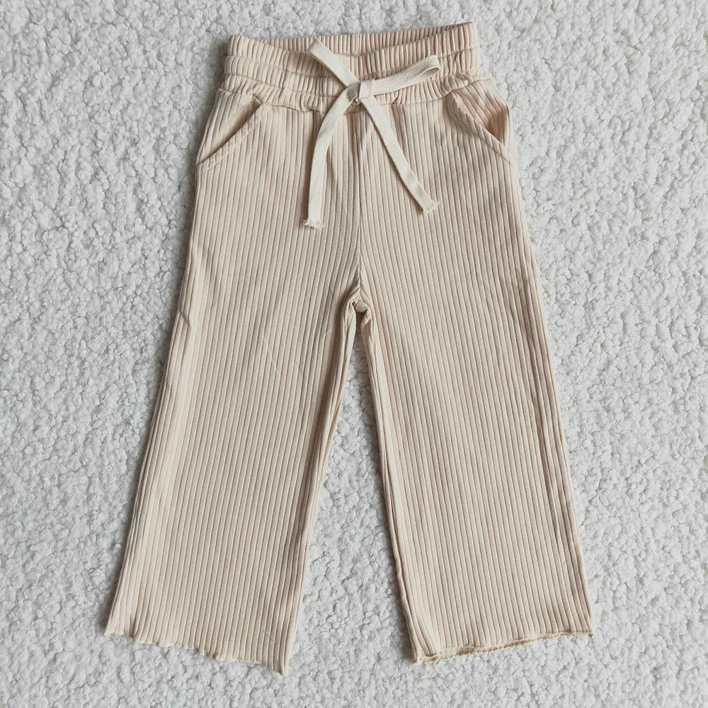 5 Solid Color Cotton Ribbed Pockets Baby Girls Bottom Pants