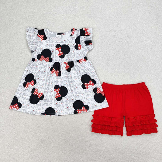 (Promotion) A1-9 Cartoon Mouse Tunic Top Red Shorts Girls Summer Outfits