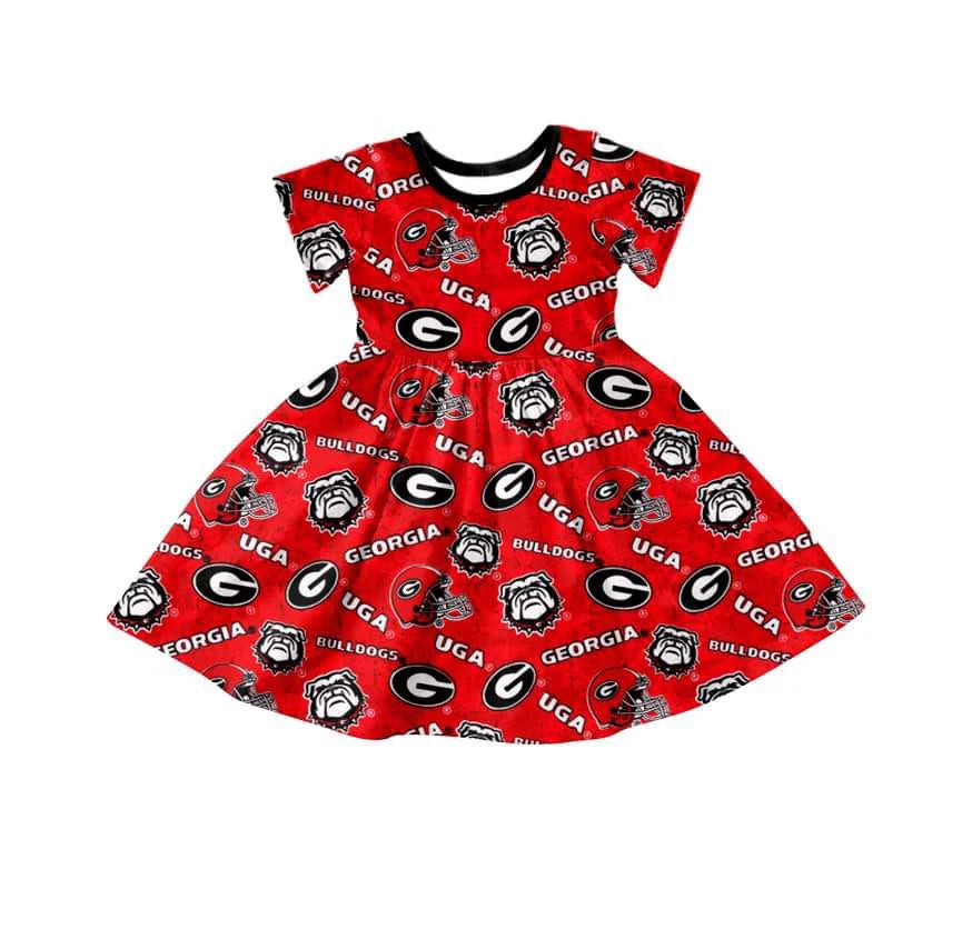 (Custom Design Preorder MOQ 5) Team's Georgia Red Print Girls Knee Length Summer Dress