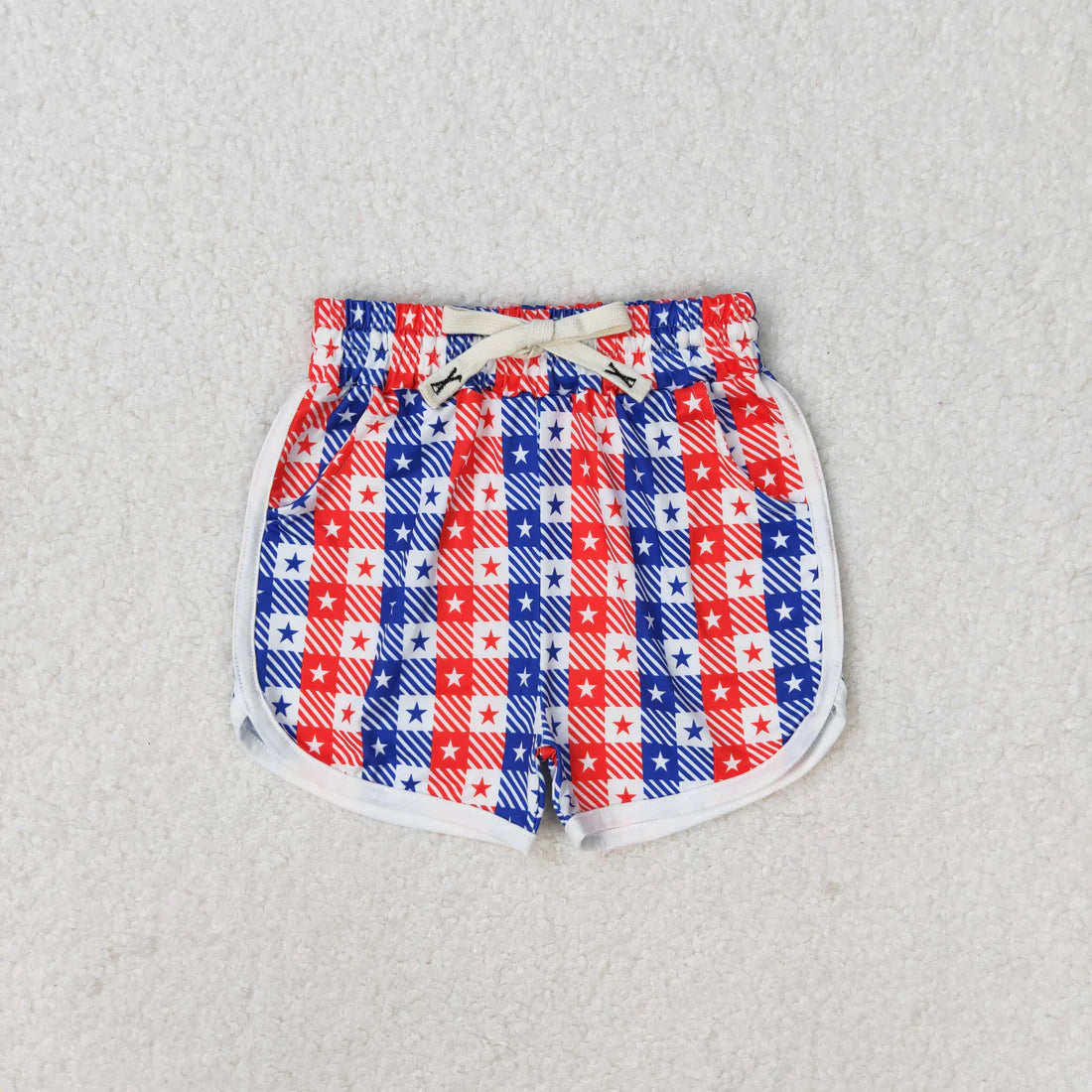7 Design Flag & Stars Print Kids 4th of July Shorts Sibling Wear
